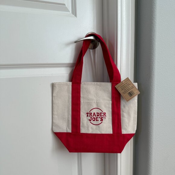 Limited Edition Trader Joe's Mini Canvas Collector's Tote Red Trim NWT - Picture 2 of 4